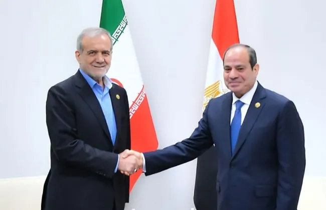 الرئيس السيسى يلتقى نظيره الإيرانى ويشدد على وقف أى اعتداءات على الدول العربية
